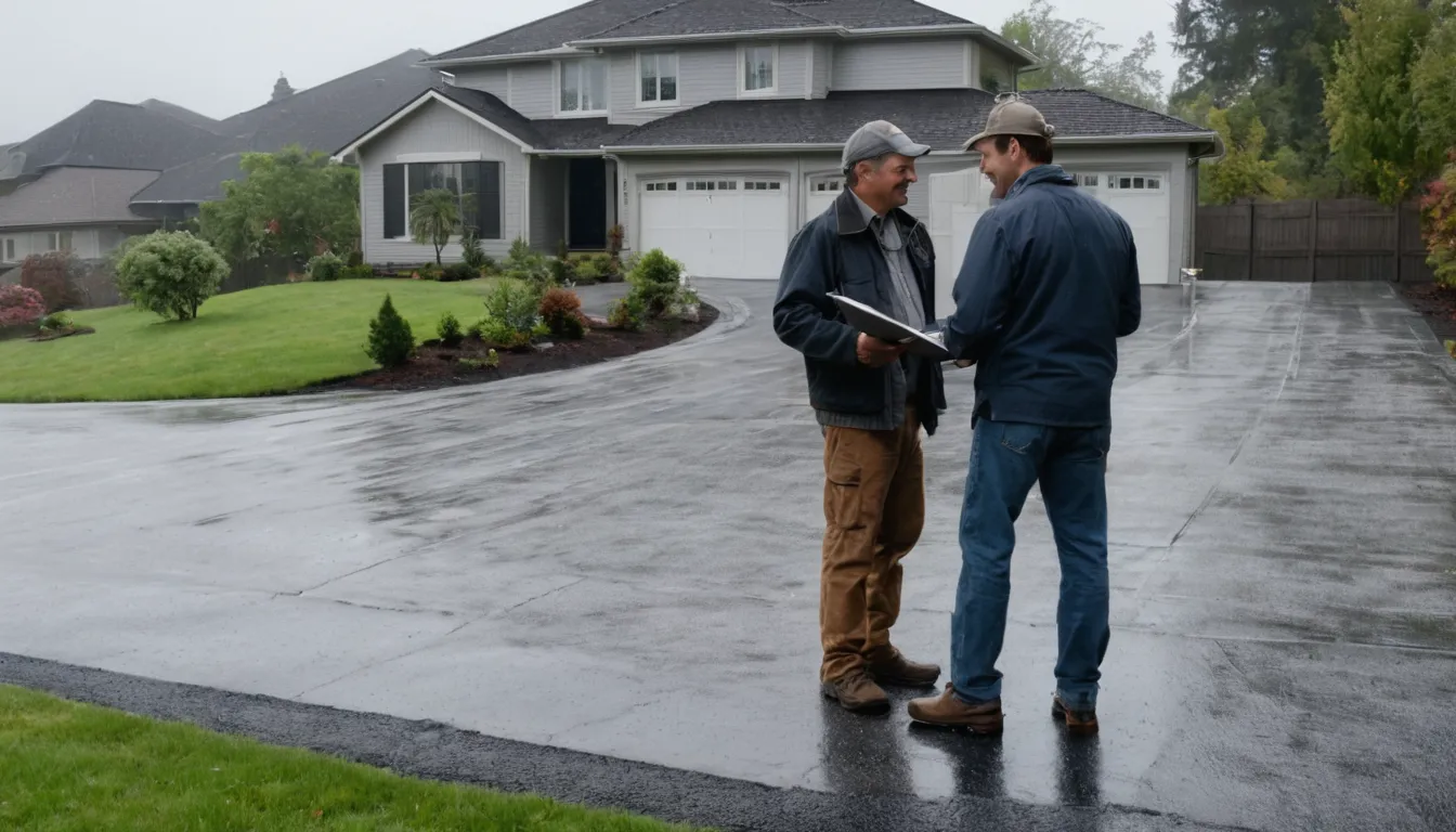A homeowner reviewing a concrete project with a local provider in the Snoqualmie area